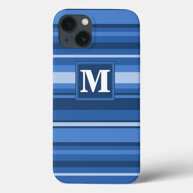 Monogram blue stripes Case-Mate iPhone case (Back)