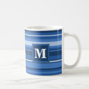 Monogram blue stripes coffee mug