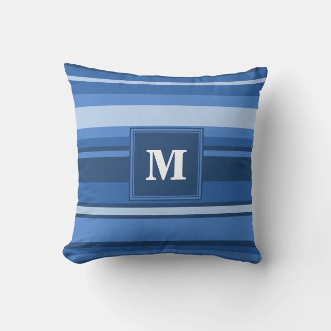 Monogram blue stripes cushion (Front)