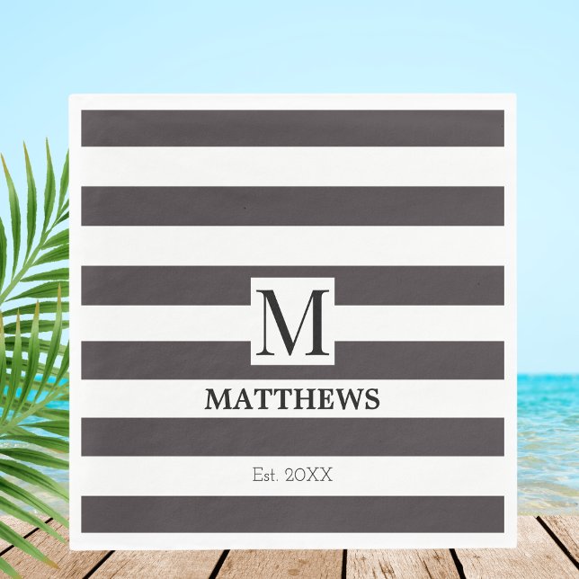 Monogram Blue Stripes Family Name Nautical Napkin (Creator Uploaded)