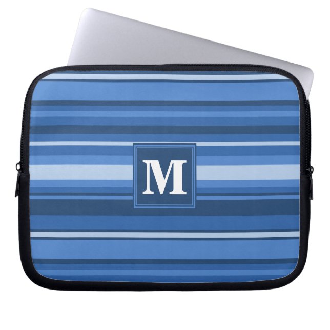 Monogram blue stripes laptop sleeve (Front)
