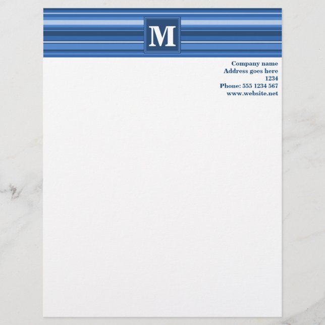 Monogram blue stripes letterhead template (Front)