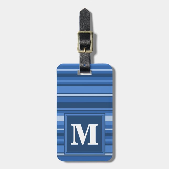 Monogram blue stripes luggage tag (Front Vertical)