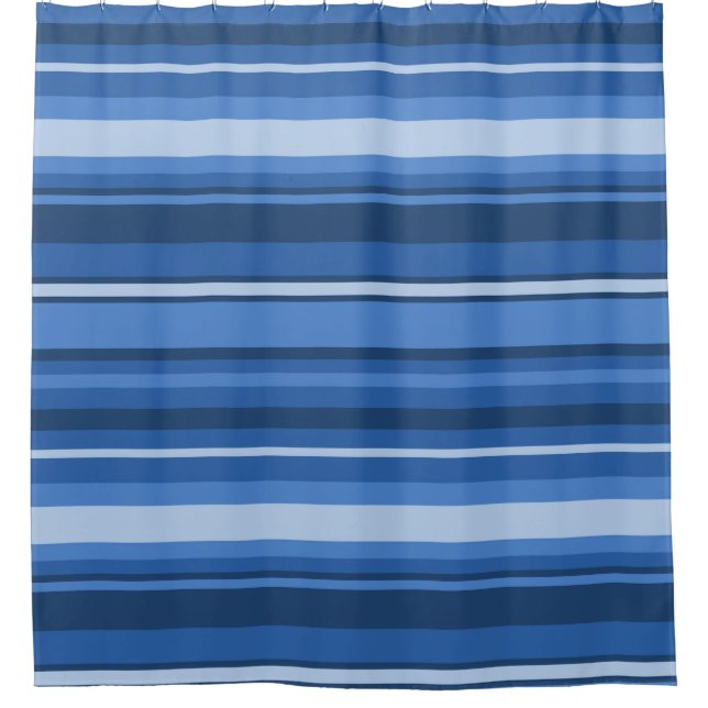 Monogram blue stripes shower curtain (Front)
