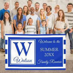 Monogram Blue Stripes Summer Family Reunion Banner