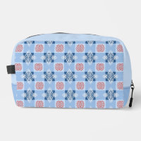 Monogram blue symmetric heart pattern toiletry bag
