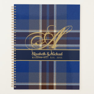 Monogram Blue Tartan Plaid Newlyweds Wedding Planner