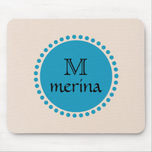 Monogram Blue Teal Gold Circle Mouse Mat