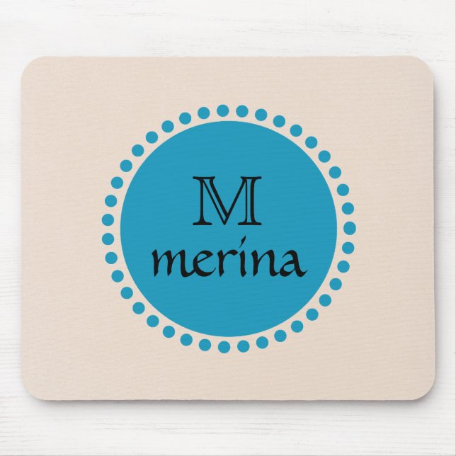 Monogram Blue Teal Gold Circle Mouse Mat (Front)