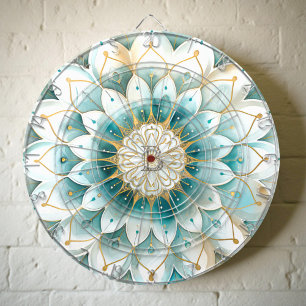 Monogram Blue Teal Gold Floral Mandala Dartboard