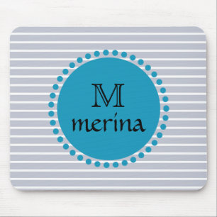 Monogram Blue Teal Striped Gold Circle Mouse Mat