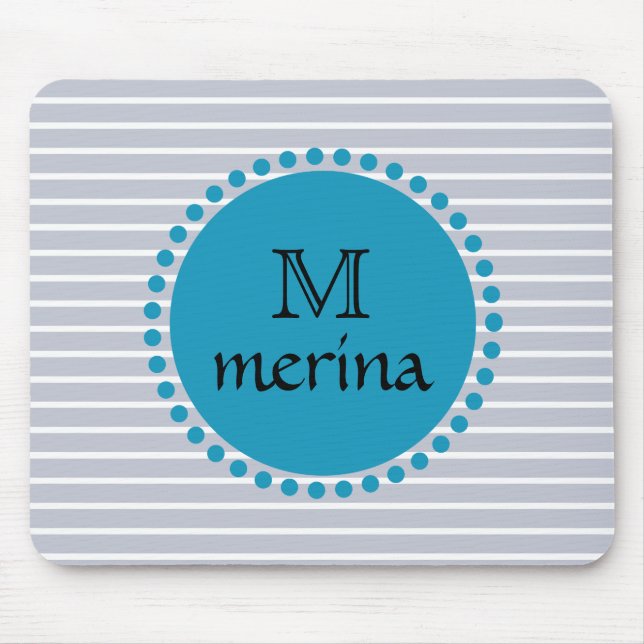 Monogram Blue Teal Striped Gold Circle Mouse Mat (Front)