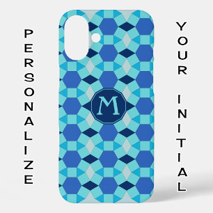 Monogram blue tiles tessellation iPhone 16 plus case