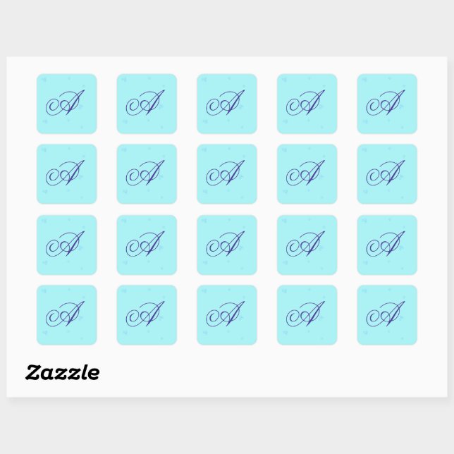Monogram blue tiny fowers square sticker (Sheet)