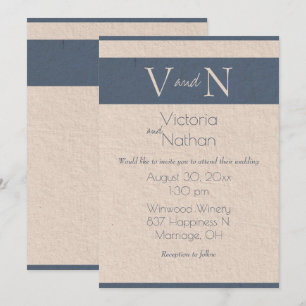 Monogram Blue Vintage Paper Modern Wedding Invitation