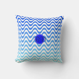 Monogram Blue Wave Pattern Cushion