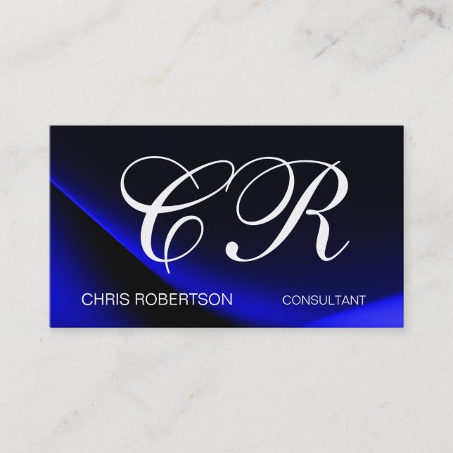 Monogram Blue White Business Card (Front)