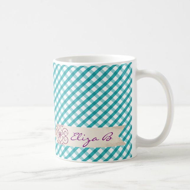 Monogram Blue White Gingham Pattern Mug (Right)