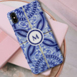 Monogram Blue   White Mediterranean Tile Pattern iPhone XS Max Case<br><div class="desc">Add style to your day with this lovely blue and white monogram phone case, featuring a traditional Mediterranean ceramic tile pattern. In the spirit of the finest Portuguese, Spanish and Moroccan vintage tiles, the motif is a pleasing array of geometric lines and swirls. Personalise with an initial for an extra...</div>