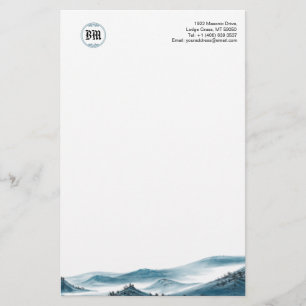 Monogram Blue White Mountain View Paper
