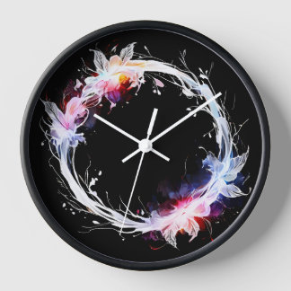 Monogram Blue White Pink Floral Wreath Clock