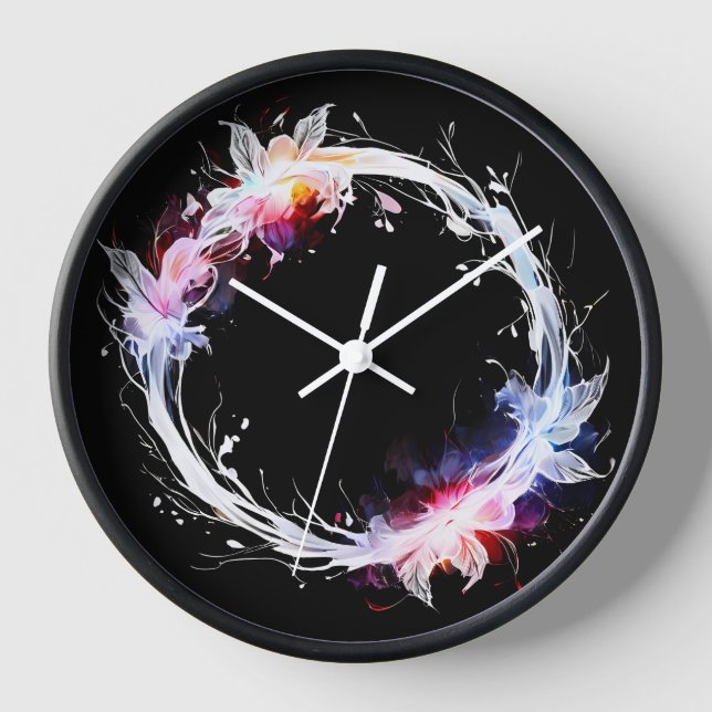 Monogram Blue White Pink Floral Wreath  Clock (Front)