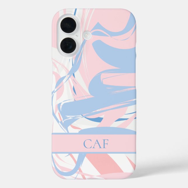 Monogram Blue White Pink Marble Swirl  Case-Mate iPhone Case (Back)
