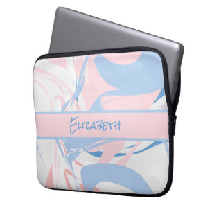 Monogram Blue White Pink Marble Swirl  Laptop Sleeve