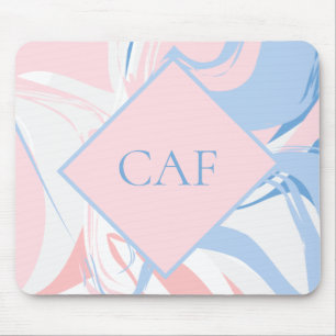 Monogram Blue White Pink Marble Swirl Mouse Mat
