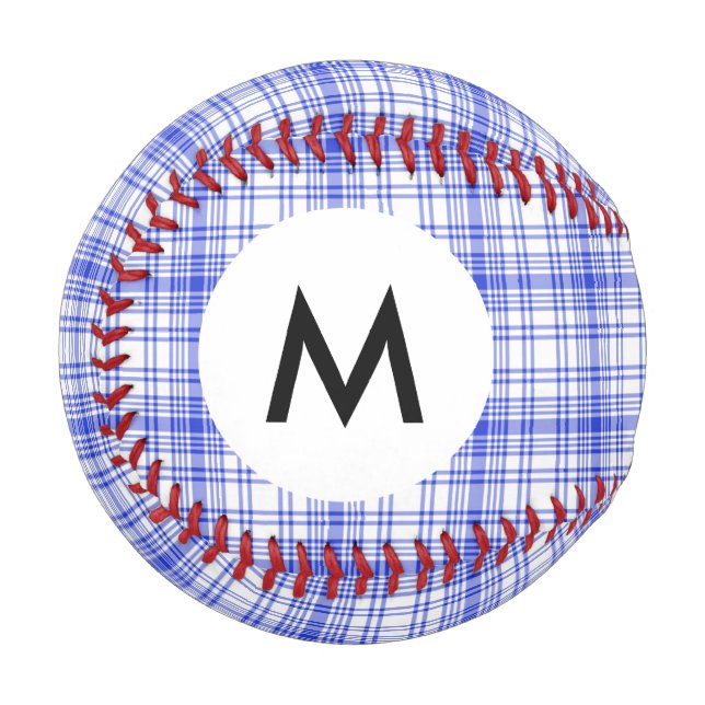 Monogram Blue White Plaid 2 Baseball (Front Left)