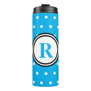 Monogram Blue White Polka Dots Thermal Tumbler