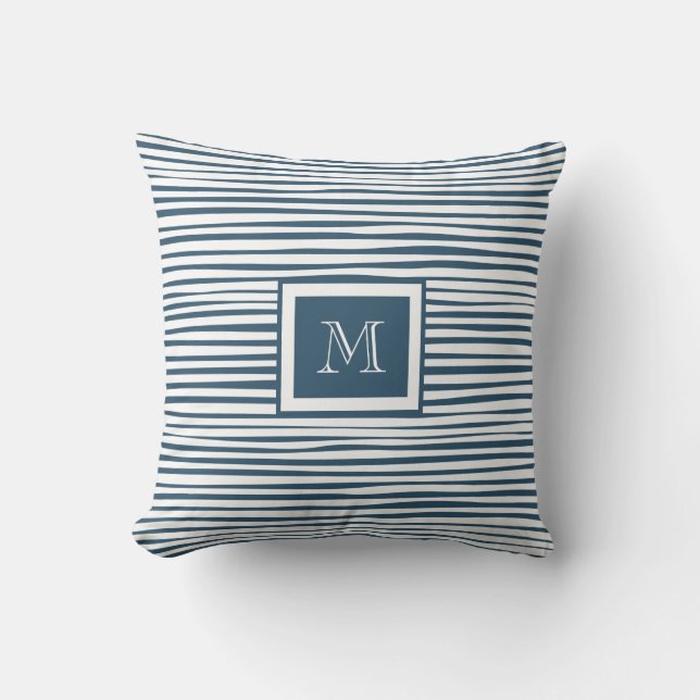 Monogram Blue White Stripe Cushion (Front)