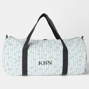 Monogram Blue White Stripes Lemons Mediterranean Duffle Bag
