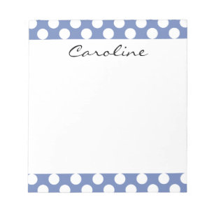 Monogram Blue White Trendy Fun Polka Dot Pattern Notepad