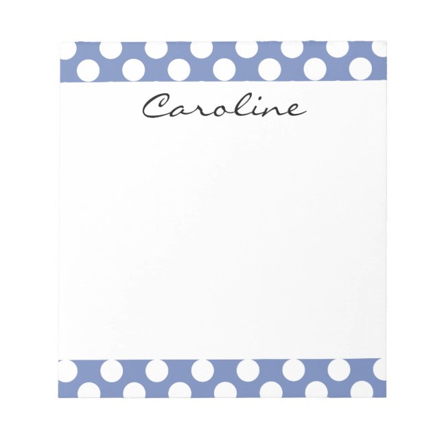 Monogram Blue White Trendy Fun Polka Dot Pattern Notepad (Front)