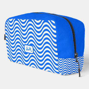 Monogram Blue White Wavy Stripes Psychedelic Dopp Kit