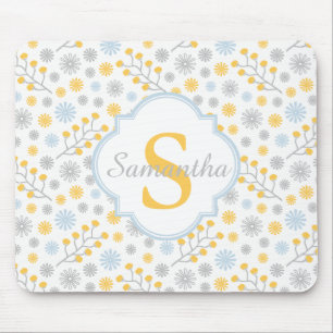 Monogram Blue Yellow & Grey Pattern Mousepad