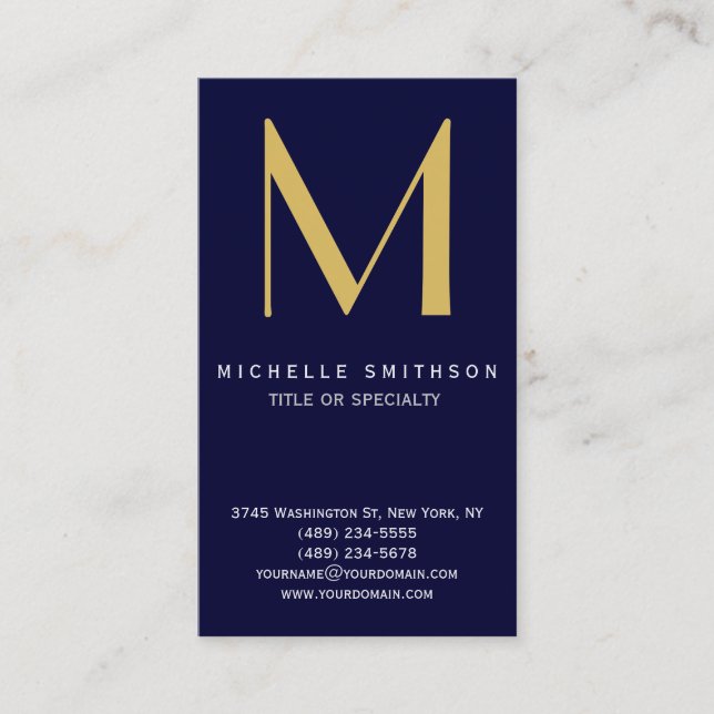 Monogram Blue Yellow Modern Simple Business Card (Front)
