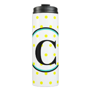 Monogram Blue Yellow Polka Dots Thermal Tumbler