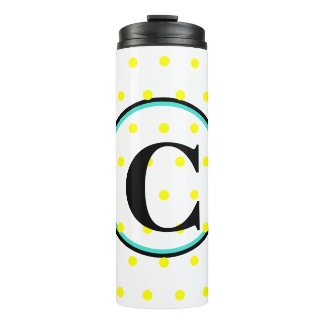 Monogram Blue Yellow Polka Dots Thermal Tumbler (Front)