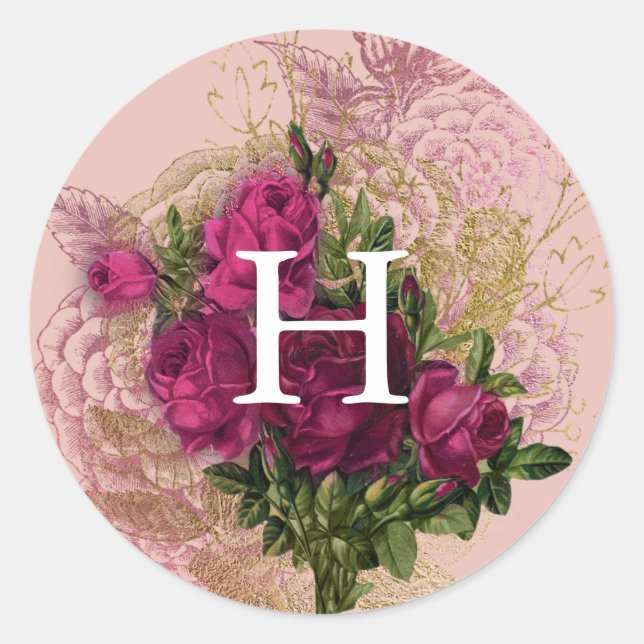 Monogram | Blush & Burgundy Floral Envelope Seal (Front)