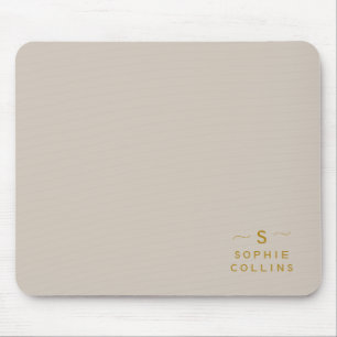 Monogram Blush Cream Gold Minimalist Elegant Name Mouse Mat
