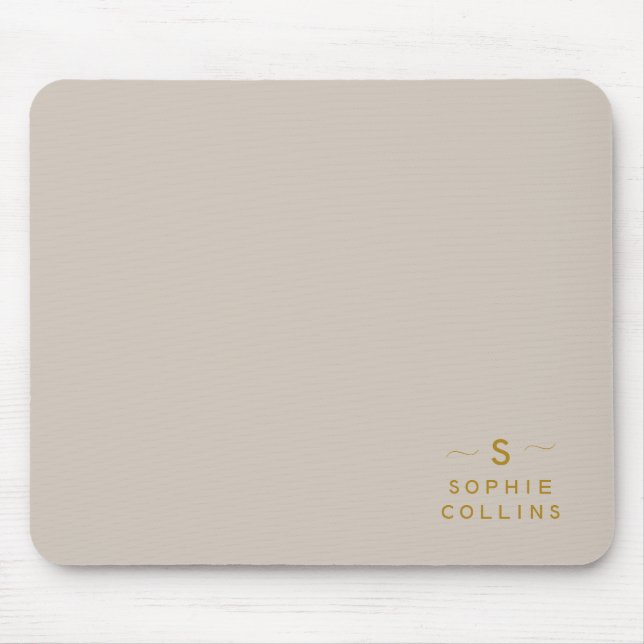 Monogram Blush Cream Gold Minimalist Elegant Name Mouse Mat (Front)