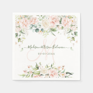 Monogram Blush Cream Roses Eucalyptus Any Event Napkin