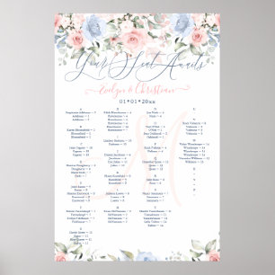 Monogram Blush & Dusty Blue Roses Seating Chart