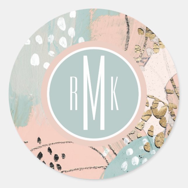 Monogram | Blush & Gold I Classic Round Sticker (Front)