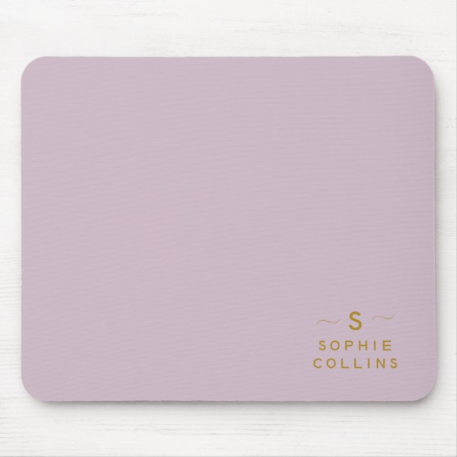 Monogram Blush Lavande Gold Minimalist Name Mouse Mat (Front)