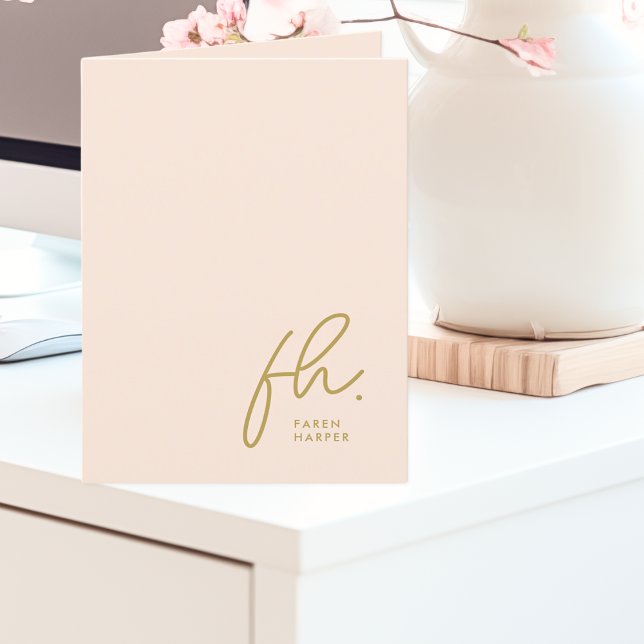 Monogram Blush Modern Chic Gold Script Social Thank You Card (Creator Uploaded)