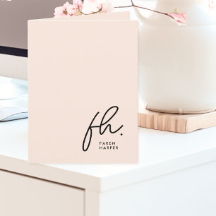 Monogram Blush Modern Chic Script Social Note Thank You Card
