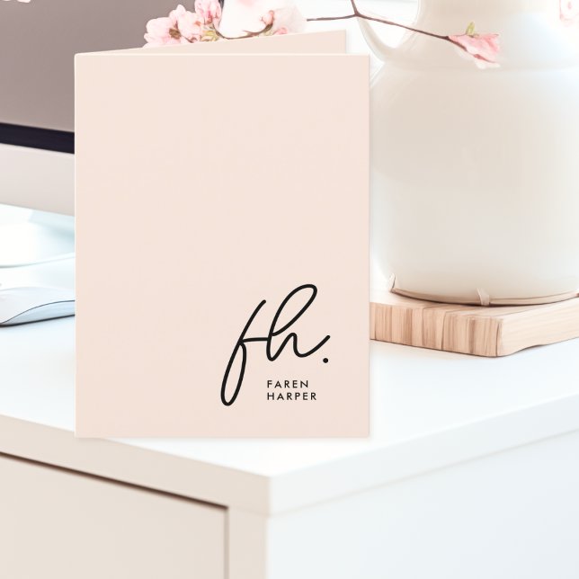 Monogram Blush Modern Chic Script Social Note Thank You Card (Creator Uploaded)